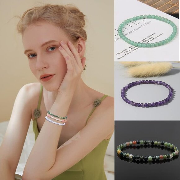 Gemstone Bracelets Set 20pcs | Multi-Color Pearl Beaded Stackable Jewelry - Picture 3 of 7